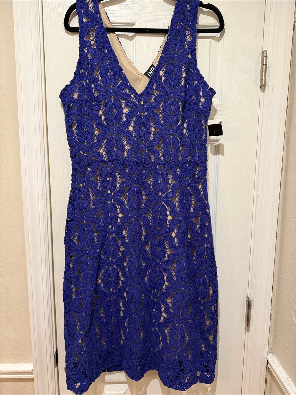 INC International Concepts Cobalt Blue Lace V-Neck Midi Dress